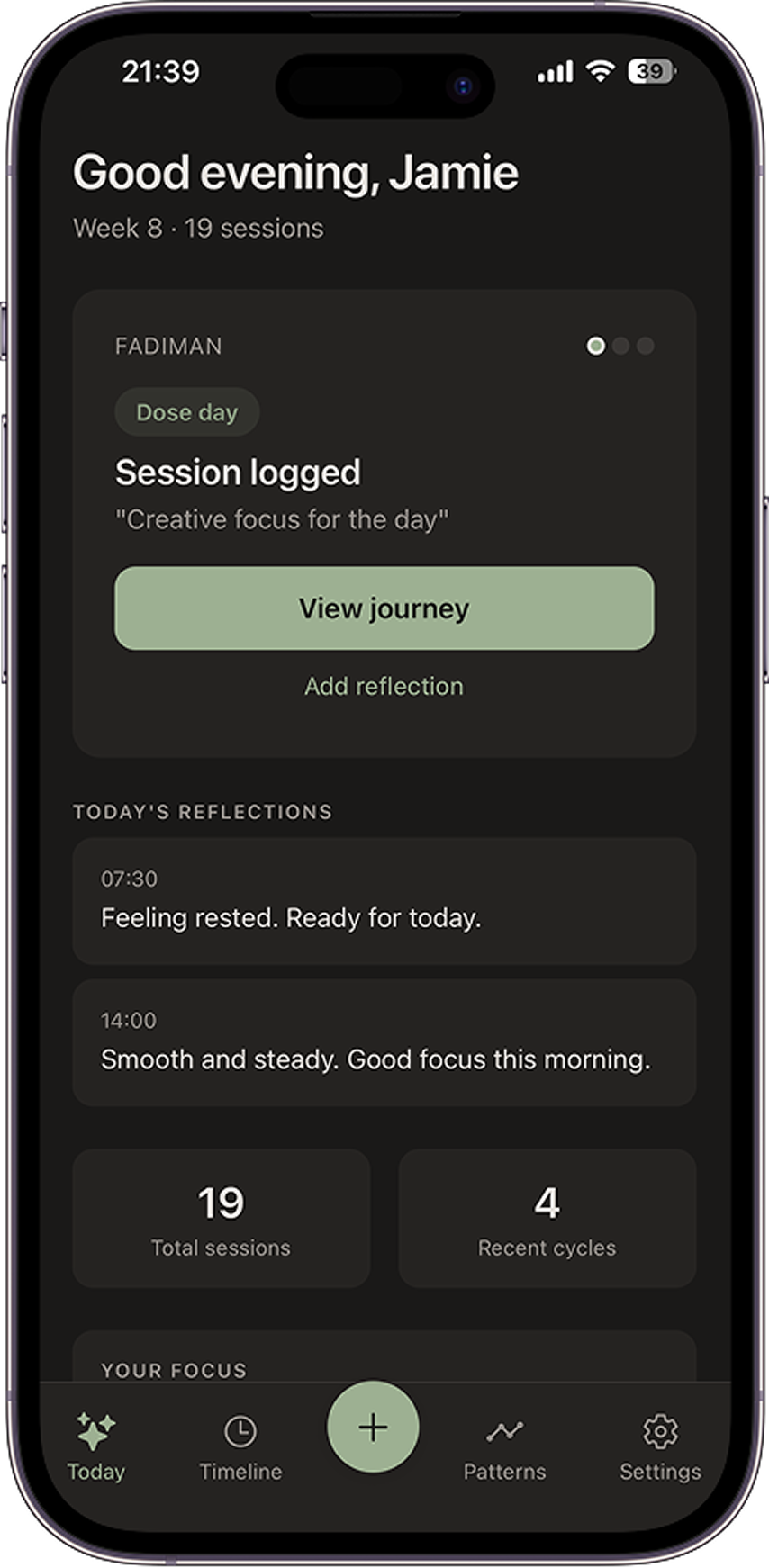 Dose app home screen